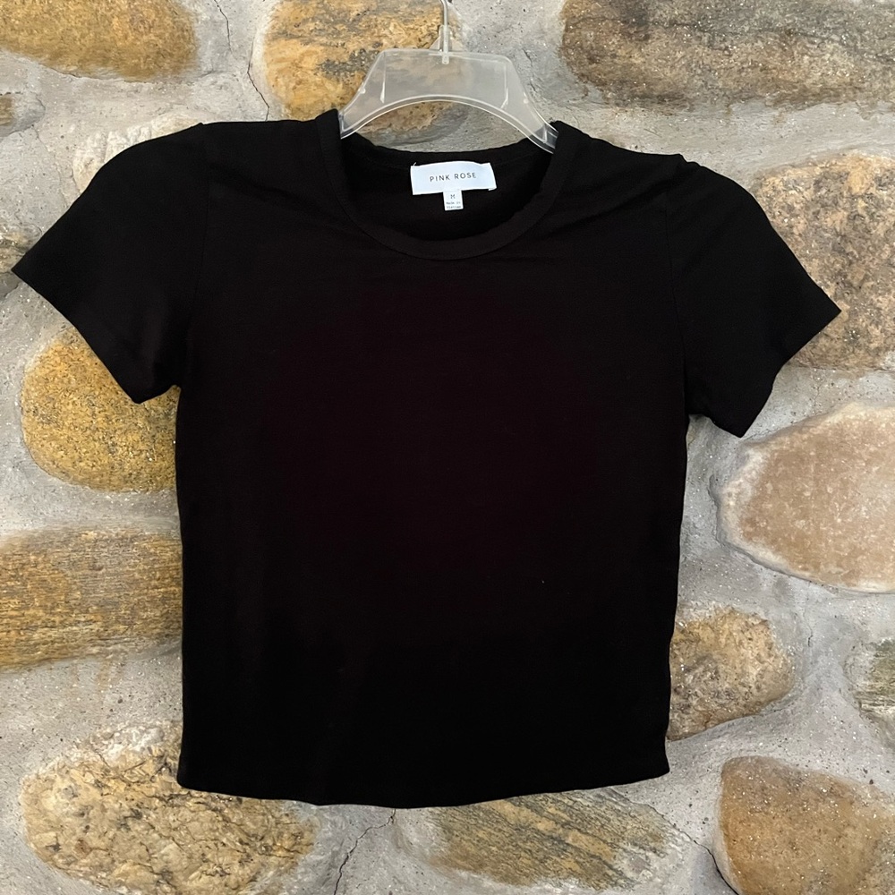Pink Rose Classic Black Short Sleeve Tee